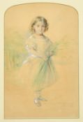 English School circa 1859, A full length study of a young girl holding grasses, pencil,
