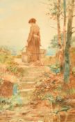 Attributed to Henry Edgar Crockett (1870-1926) British, female figure carrying water with a