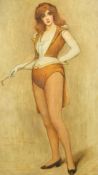 Thomas Bromley Blacklock (1862-1903) A full-length young woman performer, holding a riding crop, oil