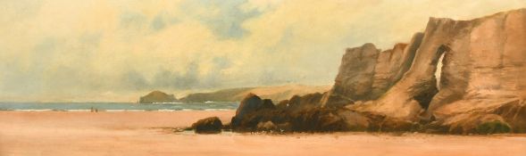 19th Century School, figures in a sandy cove, oil on canvas, 10