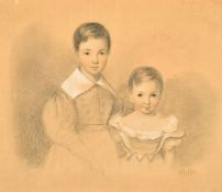 Alexander Blackley, circa 1837, a portrait of two children, coloured chalks on paper laid onto