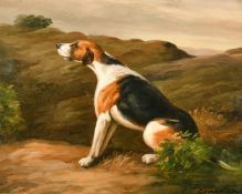C. Harrison (20th Century) A pair of dogs in landscapes, oils on panel, both signed and 8