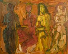 Modern British, early 20th Century, Standing figures, oil on board, 16