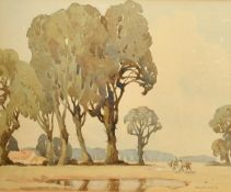 W.H. Jackson, A farmer returning from the fields with horses, watercolour, signed, 8.75