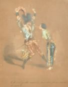 19th Century French School, a set of six drawings of theatre figures in full costume, watercolour