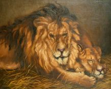 A. Webster (20th Century), Lions at rest, oil on canvas, signed, 28