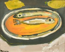 Corrado Spaziani (1921-1986) a still life study of fish on a plate, oil, signed, 9