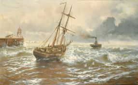 Edwin Henry Eugene Fletcher (1857-1945), boats leaving port in lively waters, oil on canvas, signed,