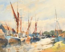 John Bryce, 'Barges at Faversham', watercolour, signed, 9
