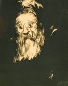Avraham Goldberg (1906-1980) Israeli, Portrait of a Rabbi, ink drawing, signed in Hebrew, 6.75