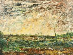 R.V.D. Heede, Circa 1960, Landscape with tree, oil on board, 36