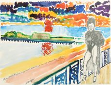 John Bratby (1928-1992) British, 'The Grand Hotel Brighton Terrace with the promenade, the West