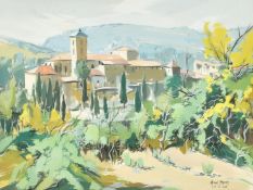 Michel Maury (Late 20th Century) French, Buildings surrounded by trees, watercolour, signed and