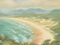 C.G Cummings (20th Century) An extensive beach scene with mountains beyond, pastel, signed and dated