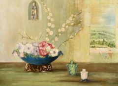 J.O. Rennie (20th Century) Study of flowers in a blue bowl, oil on canvas, signed and dated 1932,