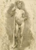 Attributed to Lucy Kemp-Welch (1869-1958) British, a charcoal study of a standing male nude, 23