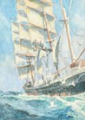 Claude Marks (19th/20th Century) British, 'Full Rigged Sailing Vessel', watercolour, labels verso,