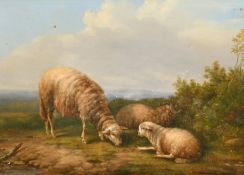 19th Century, Three sheep in a landscape, oil on panel, 7.5