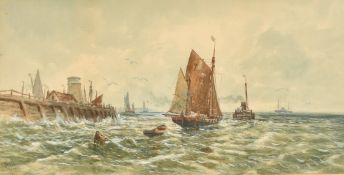 James Chisholm Gooden (19th Century), Shipping in a heavy swell, watercolour, trade labels and