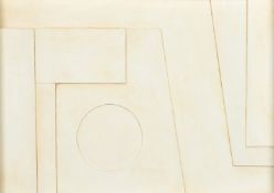 A modern white abstract, mixed media composition, 13.75