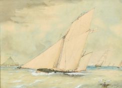 S. Carter, Circa 1884, a view of a J-Class yacht, watercolour, signed and dated, 7.5