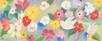 A pair of flower studies each with a dove, gouache, both initialled and 6.25