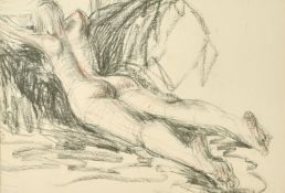 Elizabeth Hadden-Cave (20th Century) A nude figure lying on their front, charcoal, signed, 20.5