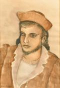 James Arthur Morris (20th Century) British, a head study of a male figure in costume, watercolour