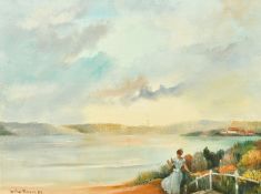 James Arthur Morris (20th Century) British, 'Lady by the Shore', oil on board, signed, 12