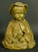 19th/20th Century wax sculpture of a girl in a hat, ready for casting, 11.5