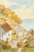 A. Blackshaw, Circa 1923, 'Clovelly' a hilltop view, watercolour, signed, 28.5