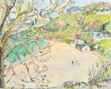 Linda Weir (b. 1951) British, 'Lockdown, Porthminster Beach, May 2020', oil on board, initialled and