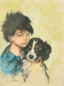 Sonia Lenon, French, a pastel study of a young girl and her dog, signed, 24