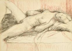 Elizabeth Hadden-Cave (20th Century) A nude figure lying on a bed, charcoal, 20.5