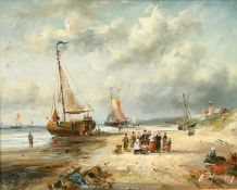 Brian Murray (b. 1918), figures gathered on a beach, signed, 8