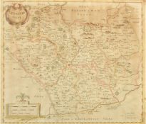 Robert Morden, a period outline coloured map of Leicestershire, 15.5
