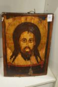 A painted wood icon.