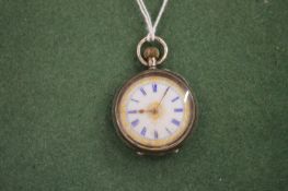 A ladies' silver and enamel fob watch.