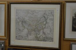 Part hand coloured map depicting Asia.