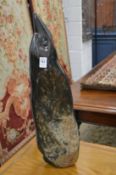 A good large carved stone sculpture of a penguin carved initials to the base 'A.B.', 54cm high,