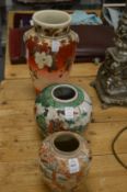 A satsuma jar, a famille verte jar (af) and another satsuma vase.