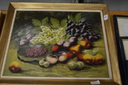 Still life of fruit, oil on board.