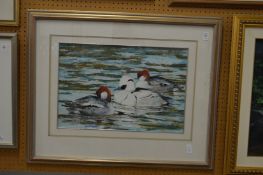 Ducks on a pond, oil on paper, signed.