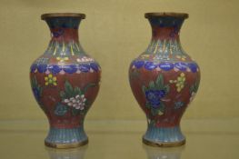 A pair of small cloisonne vases.