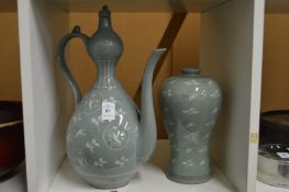 A Korean ewer and similar vase.