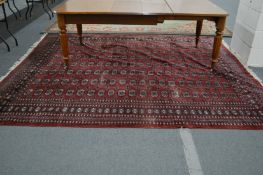 A modern red ground Bukhara carpet 300cm x 250cm.