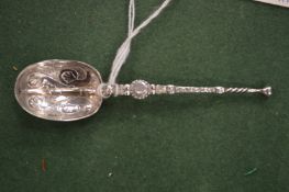 A silver miniature replica of the Coronation anointing spoon for Edward VII.