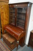 A 19th century mahogany cylinder bureau bookcase (possible converted from a pianola or similar).