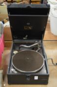 An HMV portable gramophone.