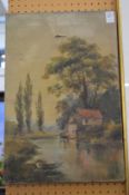 F J Allan, river scene, oil on canvas, unframed (af).
